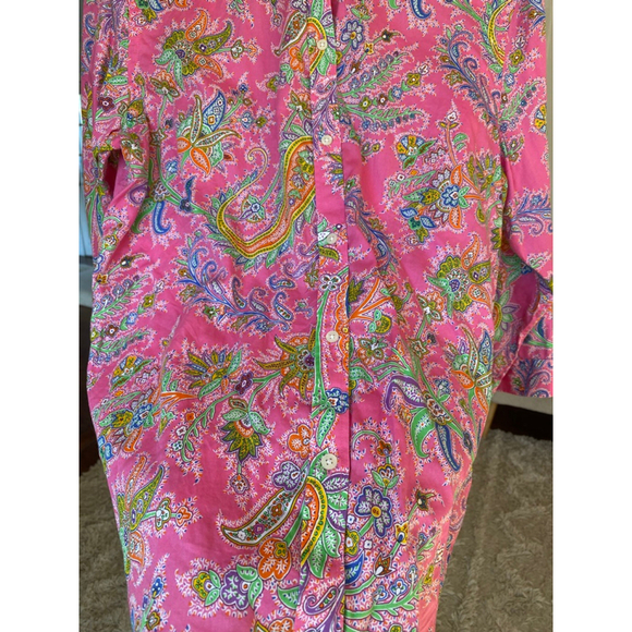 Lauren Ralph Lauren Paisley Button-Up Shirt Pink Preppy Scandi XL Black Label - Picture 4 of 8